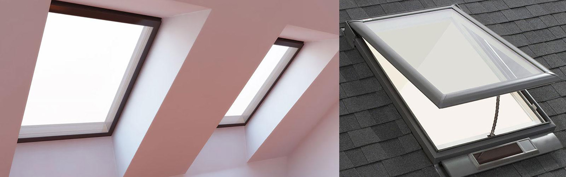 Interior and exterior shot of skylights